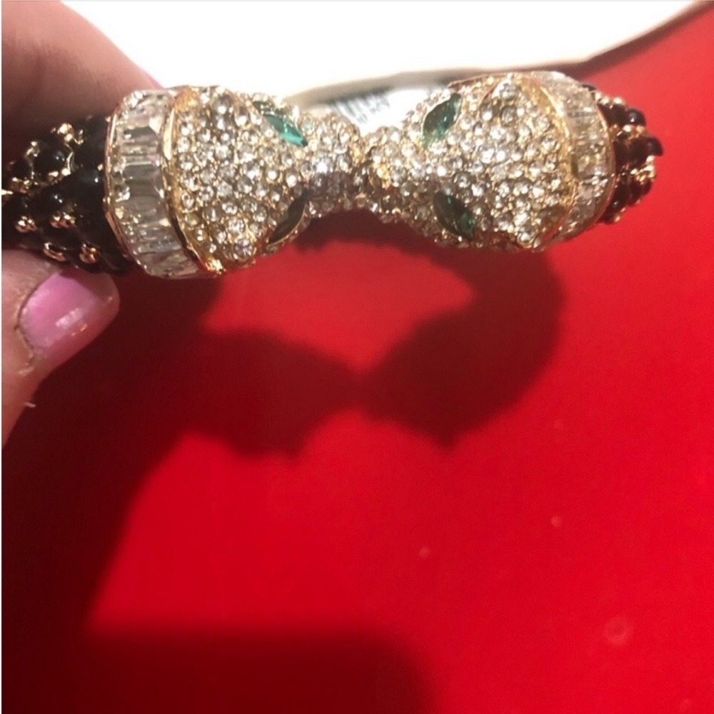 Double Panther Ornate Glitz Rhinestone Bracelet Diva Bling Designer Style Lovely